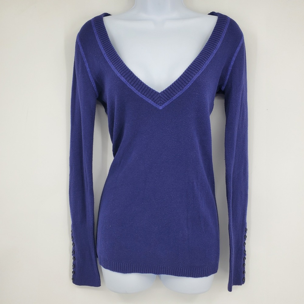 Aeropostale Y2K Blue Tight Vโ Neck Button Sleeve Mallcore 2000s Bratz Sweater M